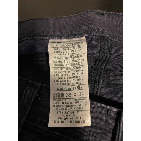 Carhartt FR Pants Mens 38x34 Dark Navy Flame Resistant Utility Work CAT 2 FRB159 - Picture 6 of 11